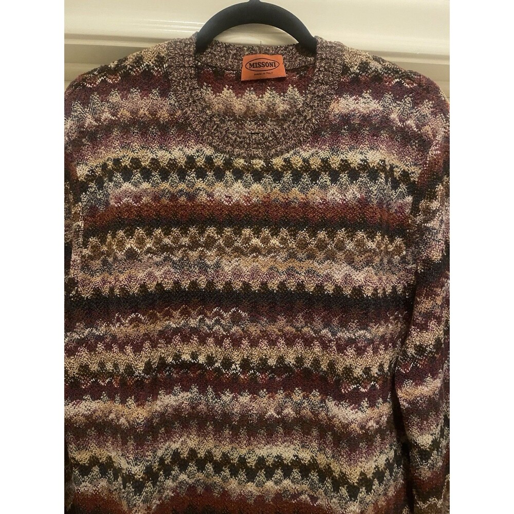 VTG Vintage 1980s MISSONI Sweater Gorgeous Brown Burgundy Ivory Wave Pattern